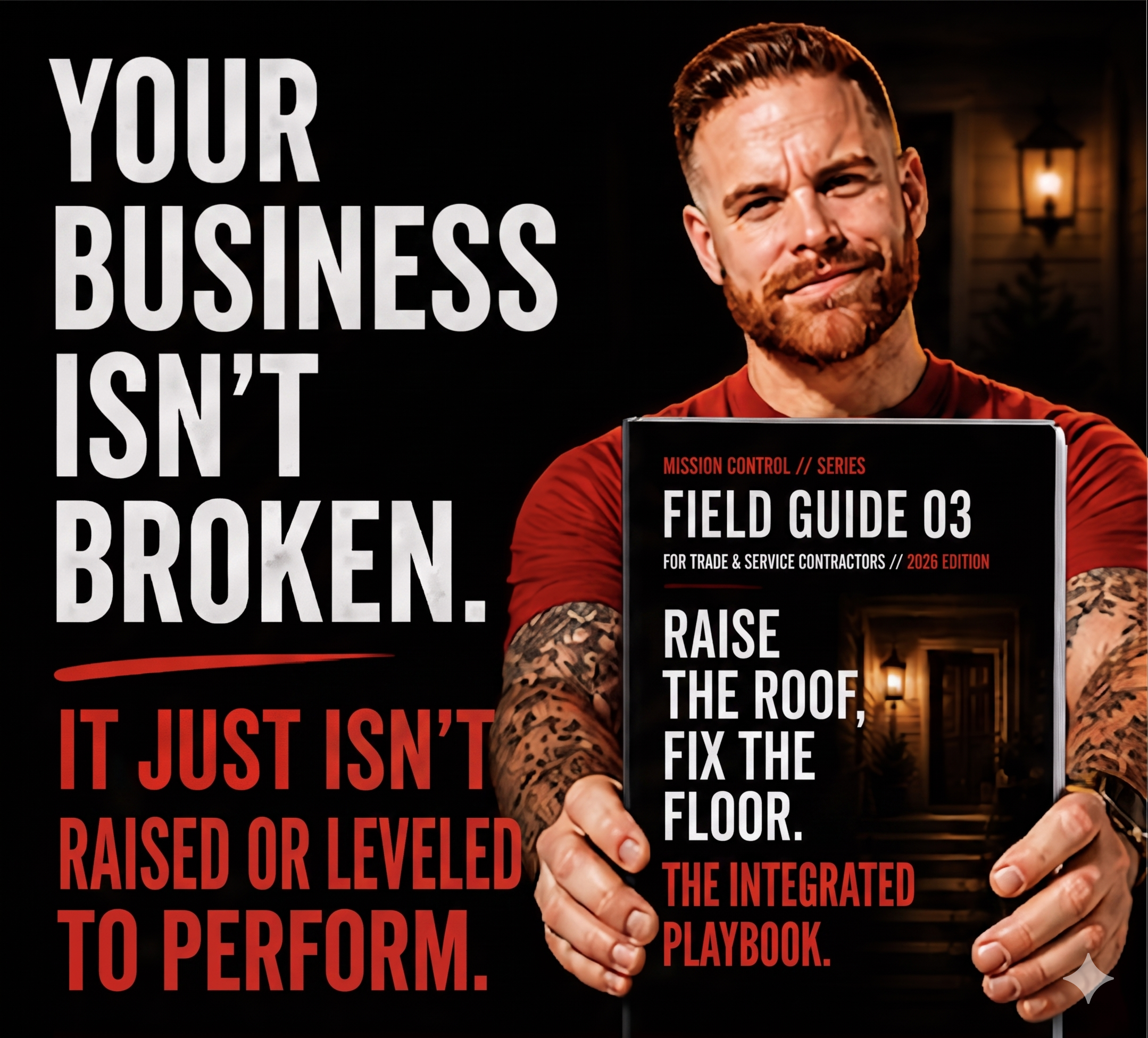 Man holding a field guide book with text about business performance.