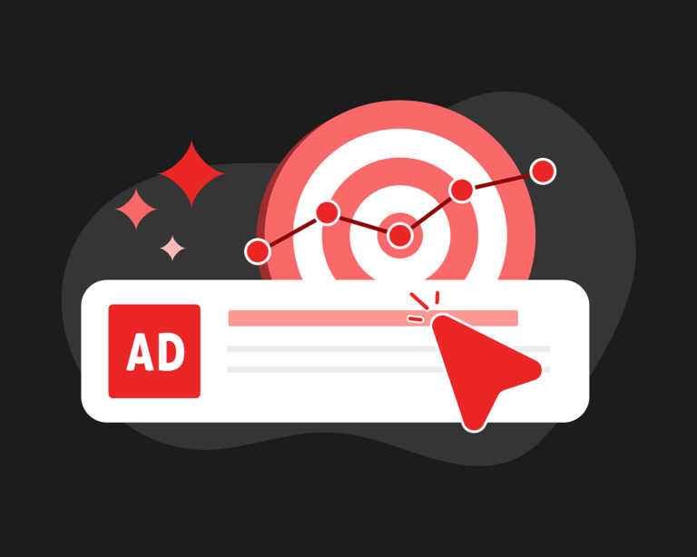 Digital advertisement concept showing target and growth graph.