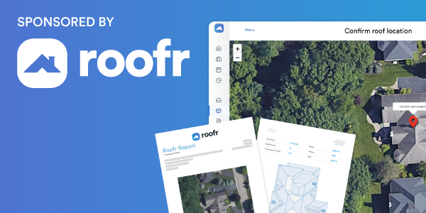 Roofr software interface with roof report and satellite view