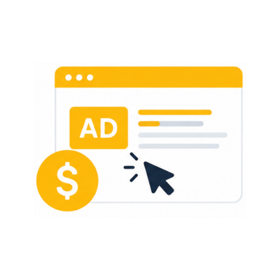 Illustration of a digital ad with a dollar sign and a click icon.