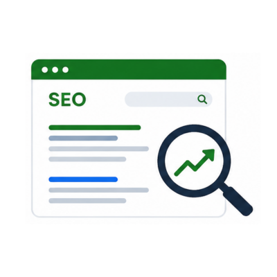 SEO concept with rising graph showing website ranking improvement