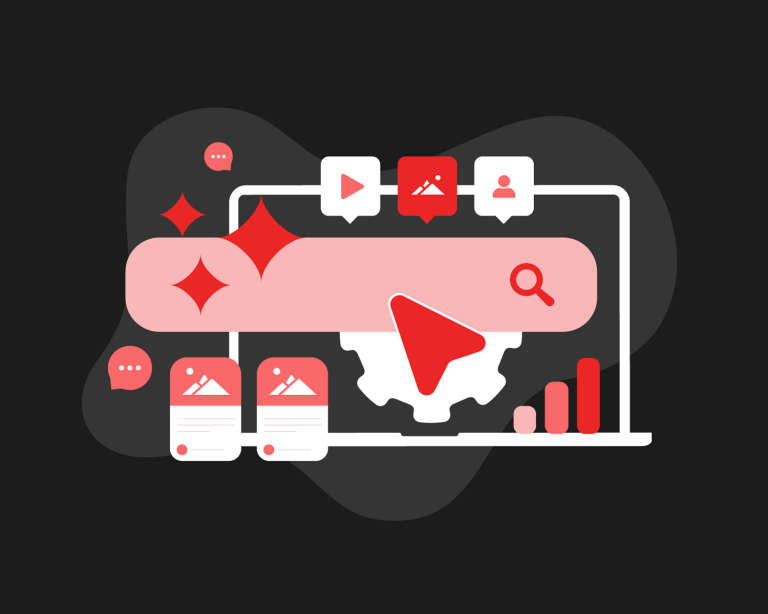 Digital marketing icons with search and analytics elements