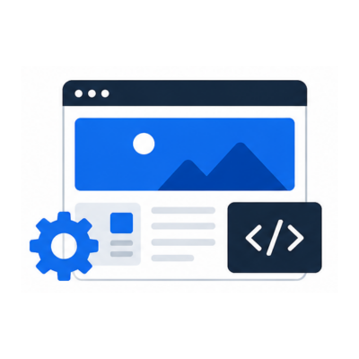 Illustration of a web development interface with coding elements.